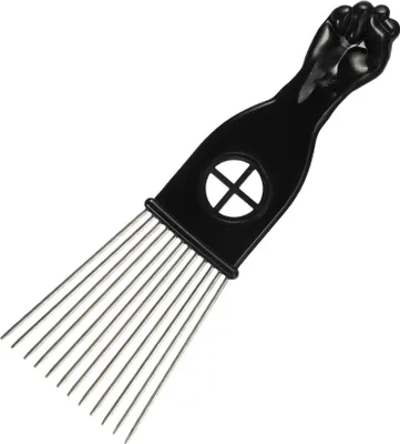 Produktbild von Metall-Haarkamm, Afrikanischer Metall-Haarkamm, Afro-Haarkamm für Damen und Herren, Afro-Kamm für flauschiges, dickes Haar, Schwarz-Silber-Ton, 17,5 x 5,6 cm