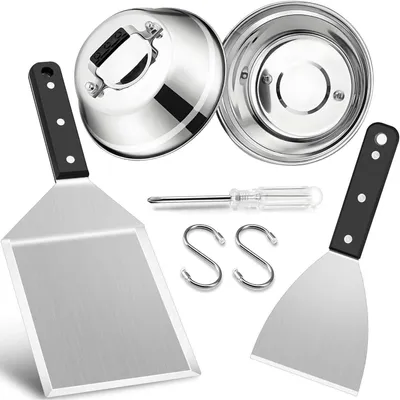 Productafbeelding van Grillspatelset met burgerpers, 4-delig: 2 x grillspatel + 2 x burgerpers, roestvrij staal, ABS-kunststof handgreep