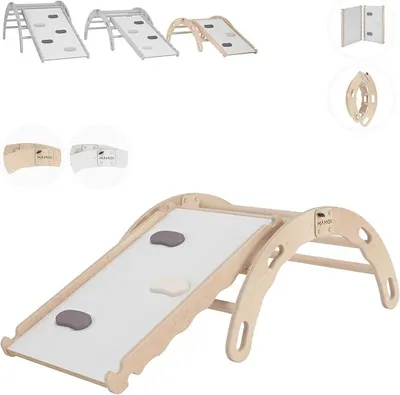 Imagen del producto de Estructura de juegos con tobogán, triángulo de escalada, área de escalada, estructura de escalada de madera, arco de madera, tobogán para parque infantil, estructura de escalada para interiores