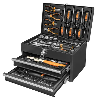 Produktbild von Brüder Mannesmann Werkzeugstahl-Koffer M29566 | 157-tlg. | Black | inkl. 3,6 V Akkuschrauber