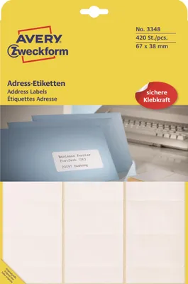 Obrázok produktu pre Avery Addressing labels, A4 67 x 38, Samolepiaci štítok, Biela, Papája, Permanentný, Zaoblený obdĺžnik, 6,7 cm