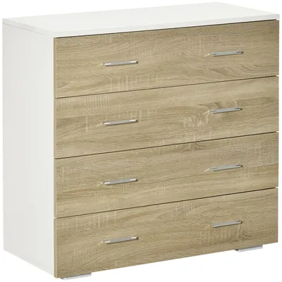 Immagine prodotto di HOMCOM Cassettiera 4 Cassetti in Legno e Maniglie in Alluminio, 76x35x72cm, Bianco e Rovere