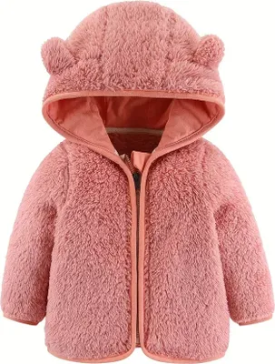 Produktbild von Cozy Bear-Ear Hooded Jacket for Toddlers - Girls & Boys Zip-Up Teddy Sweater - Warm Winter Outerwear, 80/6-12M