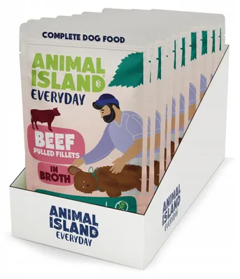Productafbeelding van ANIMAL ISLAND hondenvoer, natvoer, rundvleesfilet, 10 porties van 150 gram