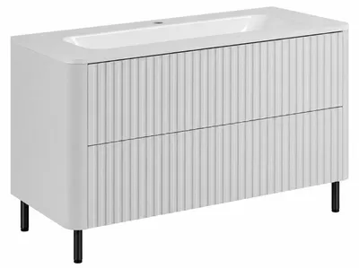 Produktbild von Badezimmerschrank 100, Weiß, mit Waschbecken, Beine schwarz, 100,7 x 44,4 x 64,9 cm, KI-generiertes Bild