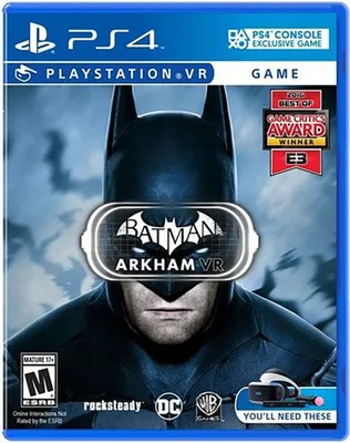 The image is a video game box cover for Batman: Arkham VR on PlayStation VR.