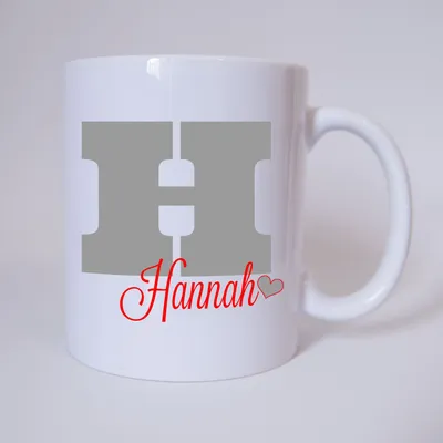Produktbild von Namenstasse Buchstabe H, individueller Name (Grau/Rot) / Tasse / Kaffeetasse / Kaffeebecher