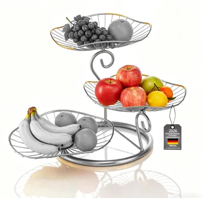 Image de Panier à fruits en métal élégant avec 3 niveaux, idéal pour les fruits et les collations
