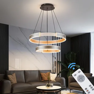 Zdjęcie produktu dla Lampa wisząca LED z pilotem zdalnego sterowania lub aplikacją na telefon komórkowy Regulacja barwy/jasności światła czarna lakierowana na złoto aluminiowa rama bardzo lekka