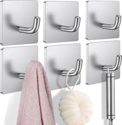 Immagine prodotto di Set di ganci autoadesivi, acciaio inossidabile, impermeabili, 6 pezzi, per cucina e bagno
