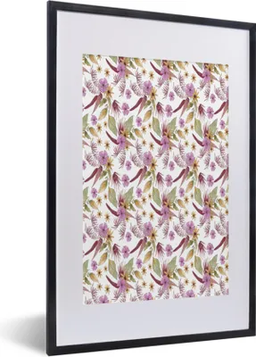 Produktbild von MuchoWow® MuchoWow® Gerahmtes Poster Blumen - Lila - Muster 40x60 cm - Poster mit zchwarzem Bilderrahmen - Poster in Rahmen