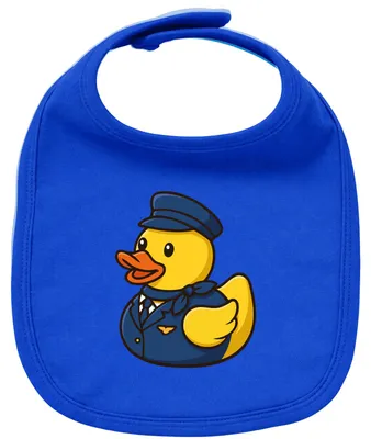 Produktbild von Huuraa Baby Lätzchen Quietscheente Stewardess Gummiente Flugbegleiterin Royal Blue Klettverschluss  Baumwolle Latz Geschenkidee