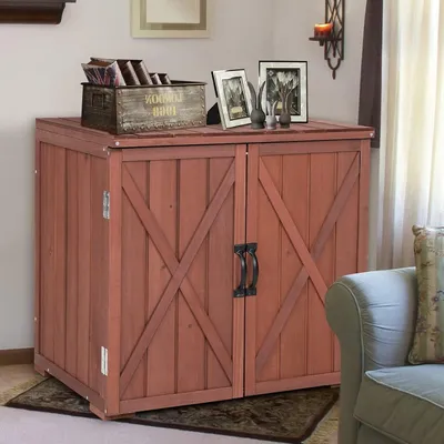Imagen del producto de Armario de almacenamiento de madera - Gabinete para herramientas - Caseta de jardín - Cajón de almacenamiento - Almacén exterior - Puertas dobles