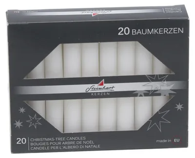 Produktbild von Baumkerzen durchgefärbt Weiß 95 x Ø 13 mm, 20 Stück