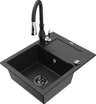 Produktbild von Mexen Enzo 1 Becken-Granitspüle mit Abtropffläche und Mischbatterie Savita, Schwarz/Gold metallisch - 6506-75-672601-70-B