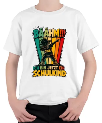 Produktbild von Bäähm Ich bin jetzt ein Schulkind 2026 Dabbing Junge Schulanfang Kinder T-Shirt, Weiß, 152
