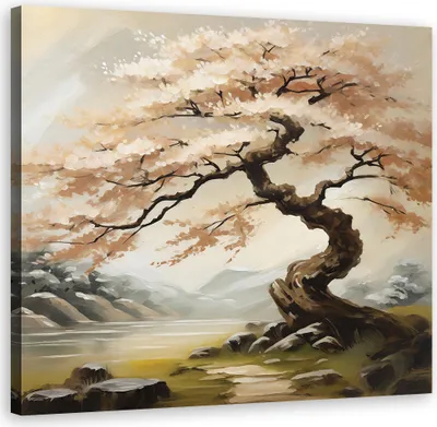 Obrázok produktu pre Obraz na plátne Krajina Príroda Japonsko Strom 50x50 Feeby Béžová obraz na stenu pripravené na zavesenie