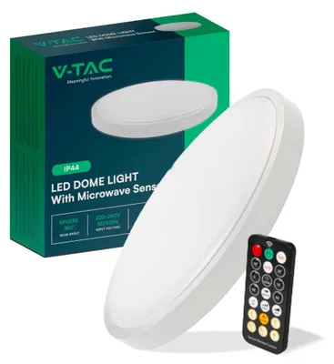 Imagen del producto de Lámpara LED redonda de V-TAC, con sensor, IP44, color blanco, 18W, 1830 lúmenes, 3000K