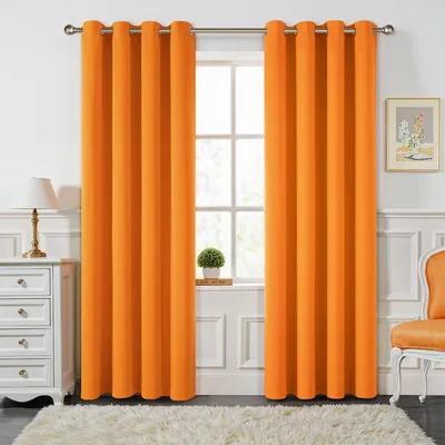Produktbild von Orangene blickdichte Vorhänge mit Ösen, 225 cm lang, 2er Set