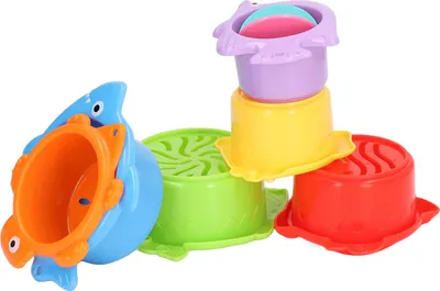 Produktbild von 6 Stück Stapelbecher Kleinkinder Spiel Cartoon Fisch Form Spaß pädagogisches Baby Badespielzeug
