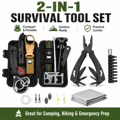 Produktbild von 2-teiliges Survival-Set - Erste-Hilfe-Set - Nylon - Tragbar - Camping - Wandern - Reisen