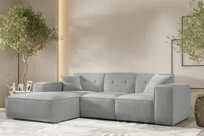Produktbild von Ecksofa Designersofa CESINA Stoff Ascot Bukla Grau Ottomane Links