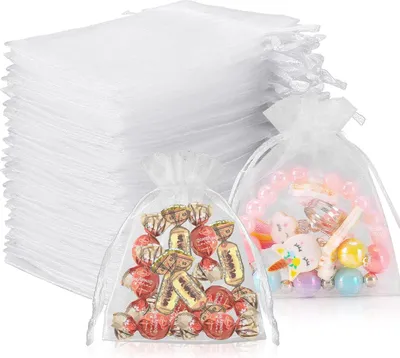 Produktbild von Organzasäckchen Geschenk Schmuckbeutel [15X10cm 100 Stück] | Klein Organza Säckchen Zum Befüllen | Organzabeutel Hochzeit Beutel | Geschenkbeutel Schmuck Säckli Für Hochzeitsbevorzugung, Weiß