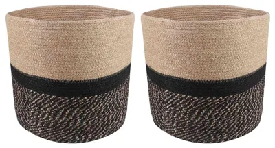 Image de Lot de 2 pots de fleurs vidaXL, naturel et noir, Ø 28 x 28 cm
