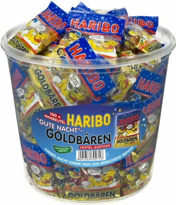 Immagine prodotto di Barattolo di orsetti d'oro Haribo della buona notte (100 sacchetti)