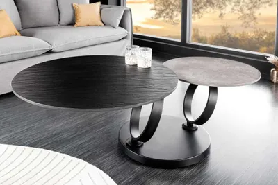 Produktbild von Drehbarer Couchtisch DANCING RINGS Beton Schiefer Keramik rund Metallfuß