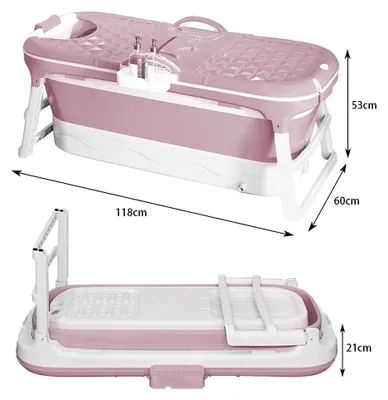 Produktbild von Faltbare Badewanne für Erwachsene - Tragbare Badewanne - Mit Deckel - Mit Seifenkorb - 118 cm - Rosa