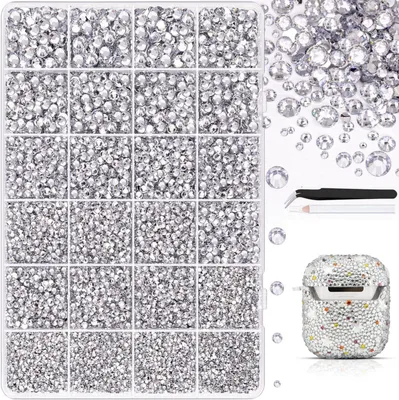 Productafbeelding van Bedazzling Kit met pincet en pen, 2 mm tot 6 mm platte achterkant hars steentjes voor knutselen, veelkleurige edelstenen voor bedazzling kleding, schoenen, nail art en doe-het-zelf projecten