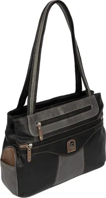 Produktbild von Damen Tasche Schultertasche Henkeltasche Handtasche Leder Optik  SCHWARZ-GRAU (15169)