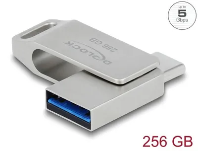 Produktbild von DeLOCK USB 5 Gbps USB-C + Typ-A Speicherstick 256 GB - Metallgehäuse, 256 GB, USB Type-A / USB Type-C, 3.2 Gen 1 (3.1 Gen 1), 116 MB/s, Drehring, Grau