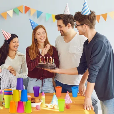 Image de Set de 24 gobelets en plastique pour enfants, gobelets en plastique de 250 ml, réutilisables, 6 couleurs de gobelets, plastique, gobelets en plastique dur, convient pour les anniversaires, les fêtes, les mariages, les célébrations, les potlucks