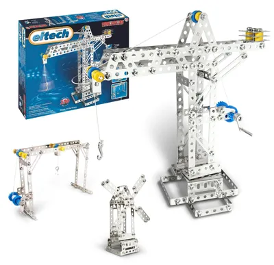 Produktbild von Eitech Metallbaukasten 00005 Multimodell-Set - Konstruktionsspielzeug für Kinder: Turmkran, Hebebrücke, Windmühle 3 in 1 - Bauset für Mädchen und Jung