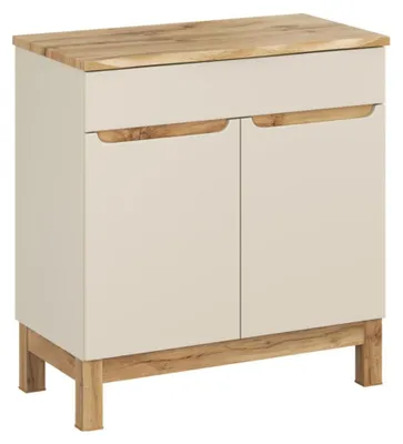 Productafbeelding van Badkamerset ERMANO kasjmier en eiken look 80cm: onderkast + blad voor afgeschuinde wastafel