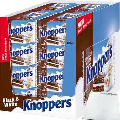 Produktbild von Knoppers Black and White Waffelschnitte 16er VPE (16x 8x25g Packung) + usy Block