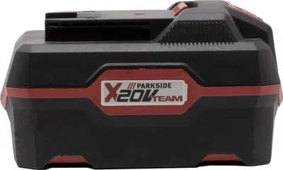 A black and red battery pack for a power tool.
