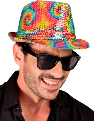 Produktbild von Fedora Hut mit Batikmuster Pailletten für Erwachsene - Einheitsgröße