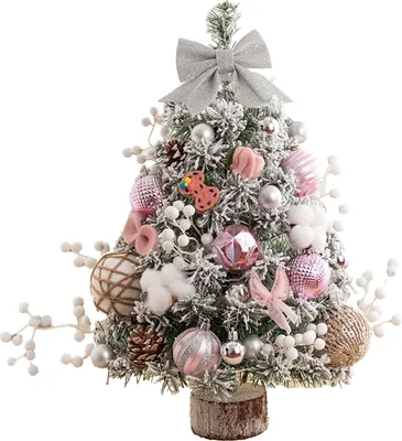 Produktbild von Mini-Weihnachtsbaum mit LED-Beleuchtung, kleiner künstlicher, schneebedeckter Baum mit Kugelornamenten für die weihnachtliche Tischdekoration im Innenbereich