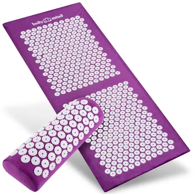 Zdjęcie produktu dla Mata do akupresury Body & Mind XL Yogi Set wraz z poduszką i torbą transportową – mata do masażu paznokci i relaksacyjna (126 x 47 cm, fioletowa)