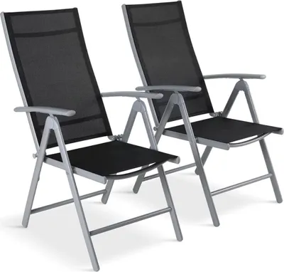Produktbild von Set aus 2 Klappbare Gartenstühle – Verstellbar – Loungestuhl – Für Garten, Balkon oder Camping – Aluminium – Belastbar bis 120kg – Schwarz