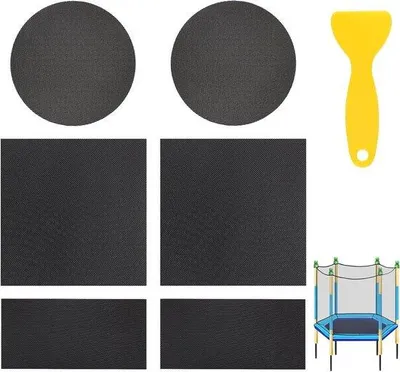 Image de Allecto Premium - Kit de réparation pour trampolines avec patchs en caoutchouc autocollants et grattoir - Pour réparer les fissures et les trous