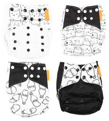 Image de Lot de 4 culottes de protection pour couches lavables, lavables, réutilisables, pour nouveau-nés, taille A réglable