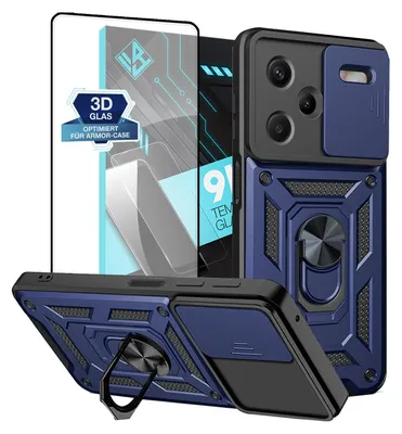 Produktbild von Armor Handyhülle für Xiaomi Redmi Note 13 Pro+ 5G mit 9H Displayglas Displayschutz Kameraschutz Handy Panzer Case Cover Schutzhülle Outdoor Farbe: Blau