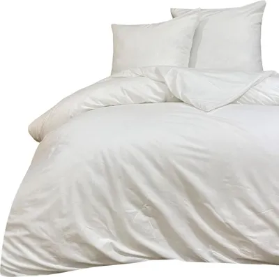 Produktbild von Bettwäsche 200x200 + 80x80 cm 100% Baumwolle Renforce Weiß Uni Einfarbig Garnitur Set, 3 teilig