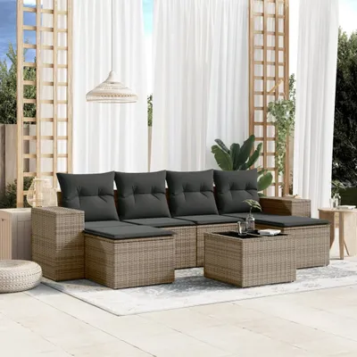 Produktbild von 7-tlg. Garten-Sofagarnitur mit Kissen Grau Poly Rattan 3255267