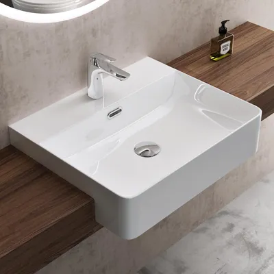 Immagine prodotto di doporro Lavabo Semincasso 50 cm in Vetroceramica Bianco, Lavabo Bagno da Appoggio Rettangolare con Foro Rubinetto e Troppopieno, Rivestimento Nano Brš¹ssel702