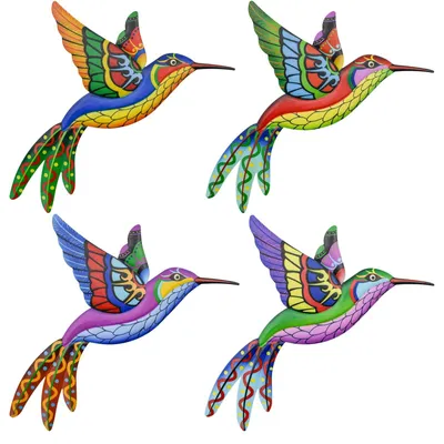 Image de Ensemble de 4 décorations murales colorées en forme de colibri